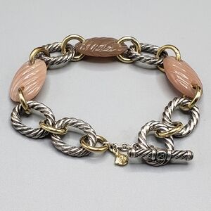 David Yurman RARE 18K Gold & .925 Sterling Silver Cable with ribbed Chalcedony